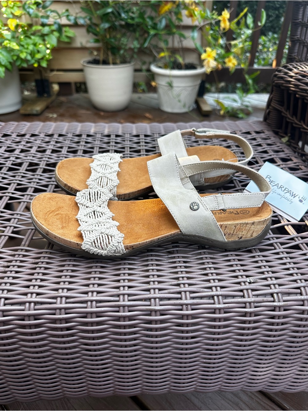 BearPaw Women's Neutral Macramé Slingback Sandals - Beige/Tan